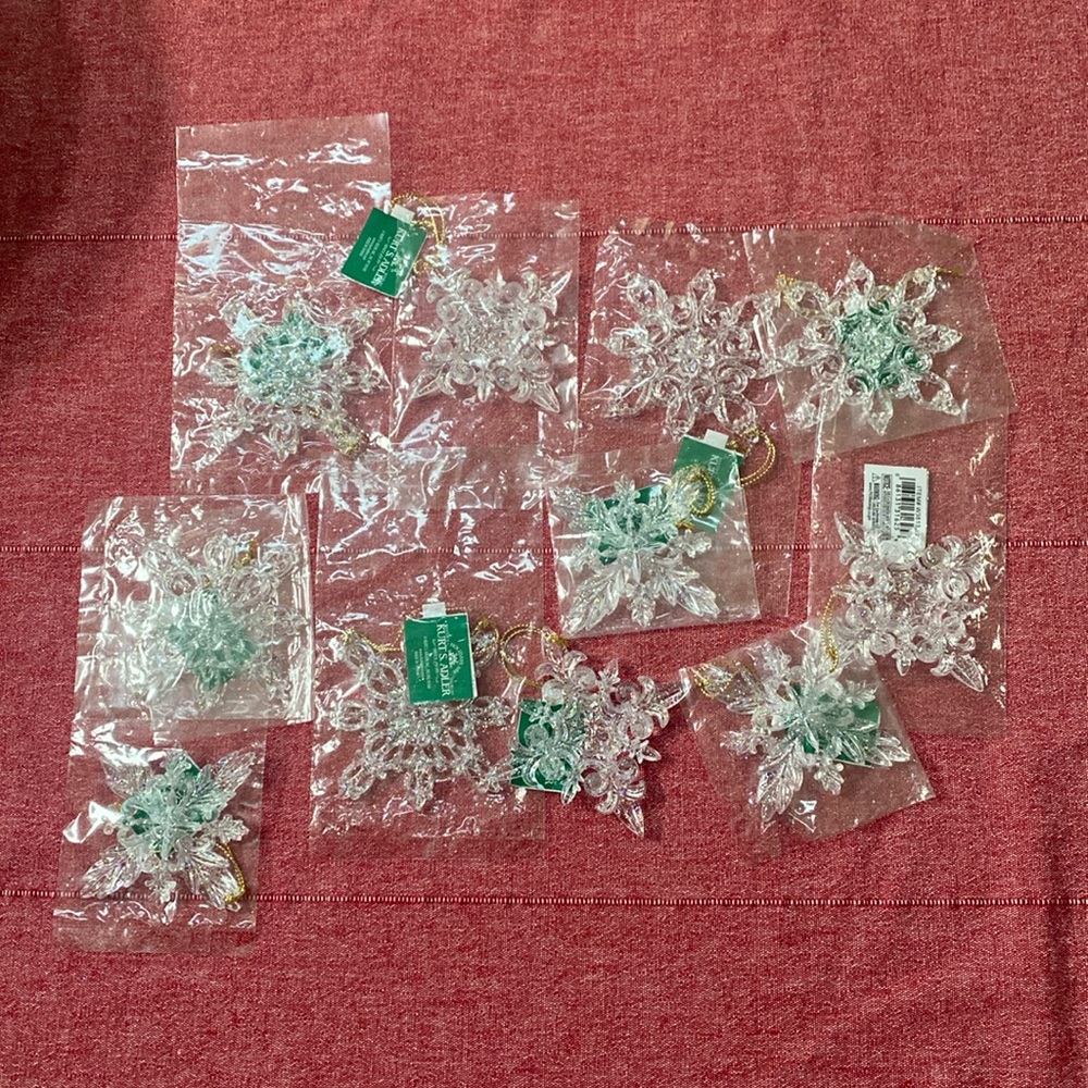 NWT Kurt S.Adler iridescent, glittery, snowflake ornaments—11 total